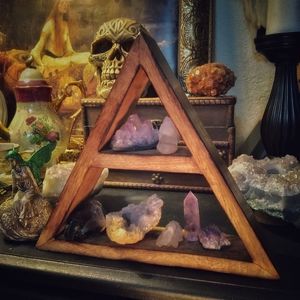 Wooden Triangle Shelf Crystal Display Witchy Altar Shelf
